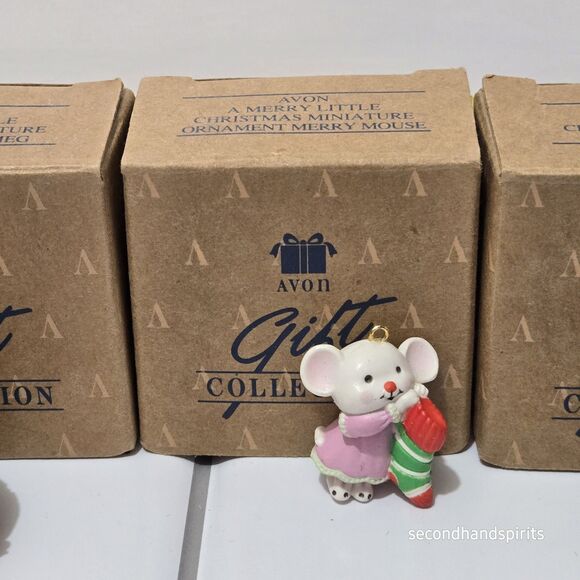Avon A Merry Little Christmas  Miniature Mouse Ornaments. Lot Of 5 - Picture 5 of 8